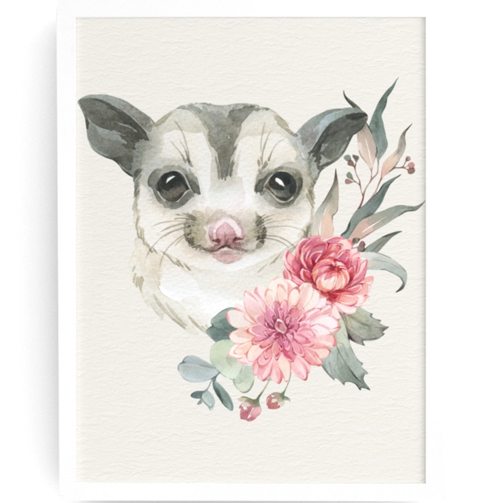 Watercolor Floral Sugar Glider Wall Art Print Poster Unframed - Picture 3 of 9